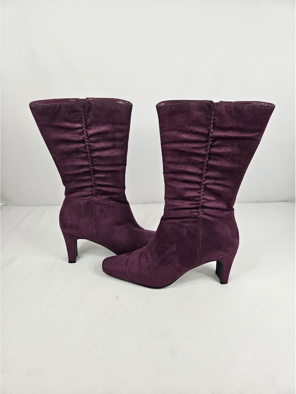 DaneXX Purple Faux-Suede Mid Calf Boots w/Pointed Toe-Vintage-Women's Size 7-Y2K